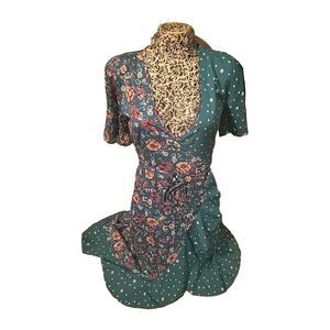 Nasty Gal Women's Teal Polka Dot Floral Wrap Dress Sz 4 NWT